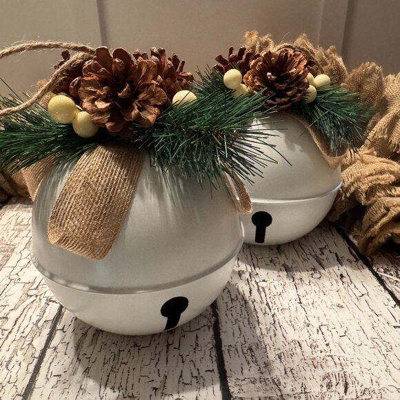 Large White Decorated Holiday Set of Bells - Picture 1 of 1